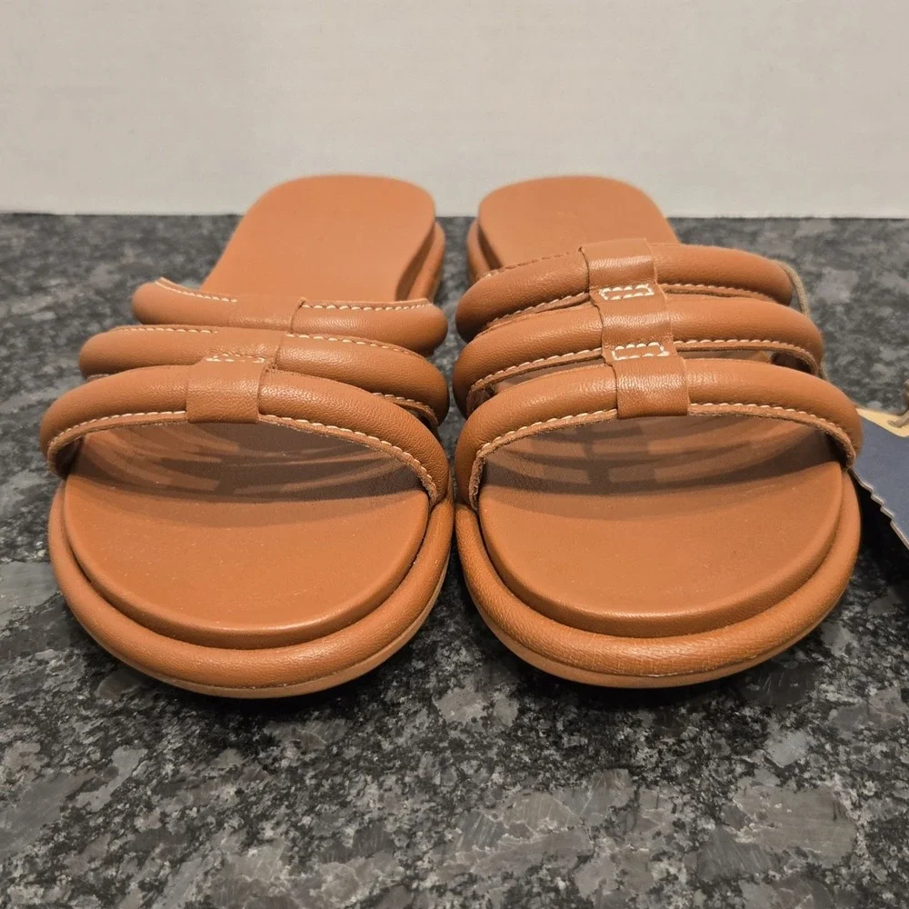 OluKai Sandals Women's Leather Slides Padded Straps Casual Comfort Tan Shoes US9 - Picture 4 of 7